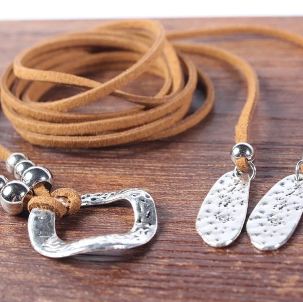 Boho Western Long Choker Necklace Hammered Gray - Picture 3 of 8